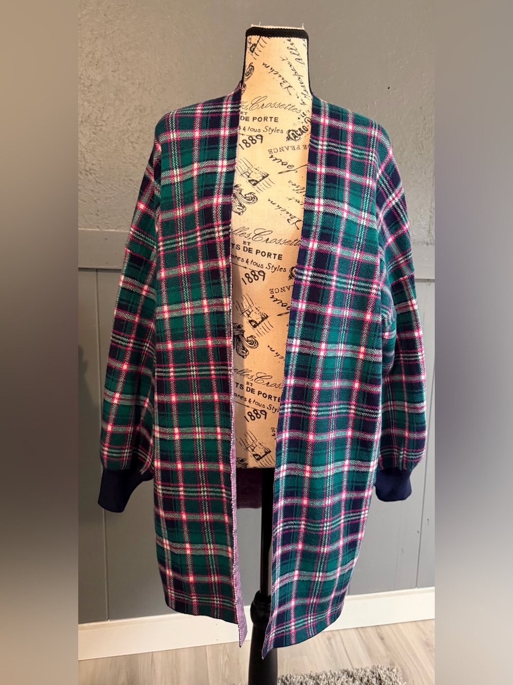 crown & ivy Green, Pink and Navy Plaid Sweater